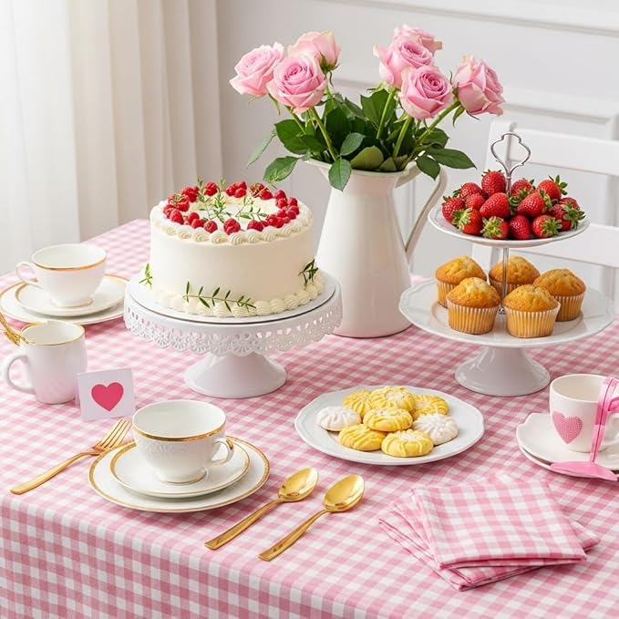 10PCS Premium Plastic Pink&White Checkered Tablecloths, 54*108inch Large Disposable Tablecover for Gatherings, Thickened Rectangle Table Decoration for Picnic, Barbecue,Dinner, Party Supplies Bulk