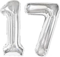 40 Inch Silver Number 17 Digital Balloon,Jumbo Mylar Foil Helium Balloon for 17 Balloons for Birthday Party,Wedding Anniversary Party Decorations