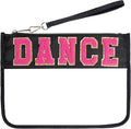 Chenille Letter Bag - Multi-purpose Nylon Cosmetic Bags with Zipper, Flat Pouches for Travel, Gym, Beach (Black-Dance)