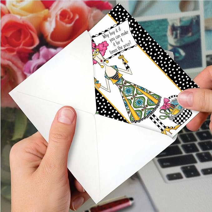 NobleWorks - 1 Funny Birthday Card for Women, Wife - Happy Bday Cartoon, Woman Notecard with Envelope - Four Times the Price C3669BDG
