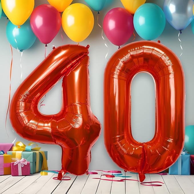 40 Inch Large Red Number Celebration and Decoration Balloon for Birthday Parties, Graduations, Anniversaries, Weddings, Photo Shoots, Special Events - Helium Foil Mylar (Red Number 40)