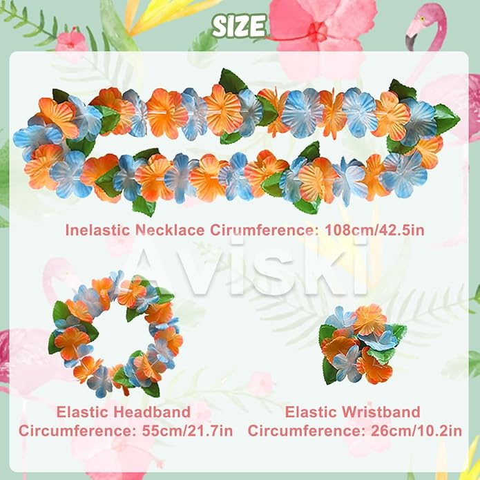 32pcs Hawaiian Leis Party Decorations, Necklace Flowers Bracelets Headband, Tropical Hawaiian Party Night Bar Vacation