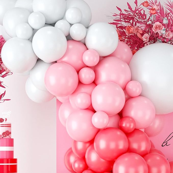 Red Pink Balloon Arch & Garland Kit - White Pink Macaron & Balloons for Baby Shower, Engagement, Bridal Shower, Wedding, Anniversary Party