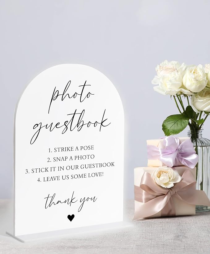Photo Guest Book Sign, White Arch Acrylic Wedding Sign, Wedding Guest Book Alternative, Bridal Shower Decor, Engagement Party Decor, Centerpiece Table Decorations Party for Bride and Groom-20