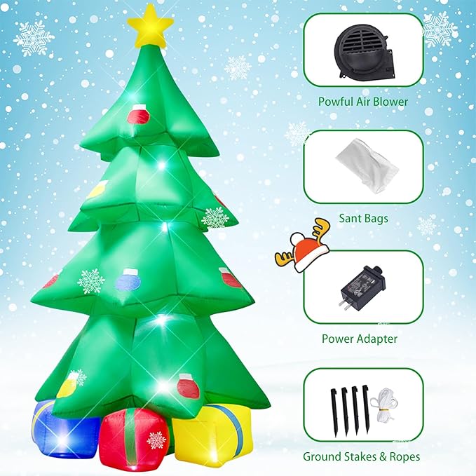 TRMESIA 10ft Christmas Inflatable Tree Gift Box Decoration with LED LED Lights for Party Lawn New Year Blow up Prop Display Indoor Outdoor Decor Clearance Decoración navideña inflable navideña