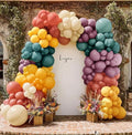Boho Rainbow Balloon Garland Kit Double Stuffed Dusty Blue Pink Ivory Balloon Arch Mustard Yellow Purple Balloons for Thanksgiving Fall Baby Shower Birthday Party Decorations