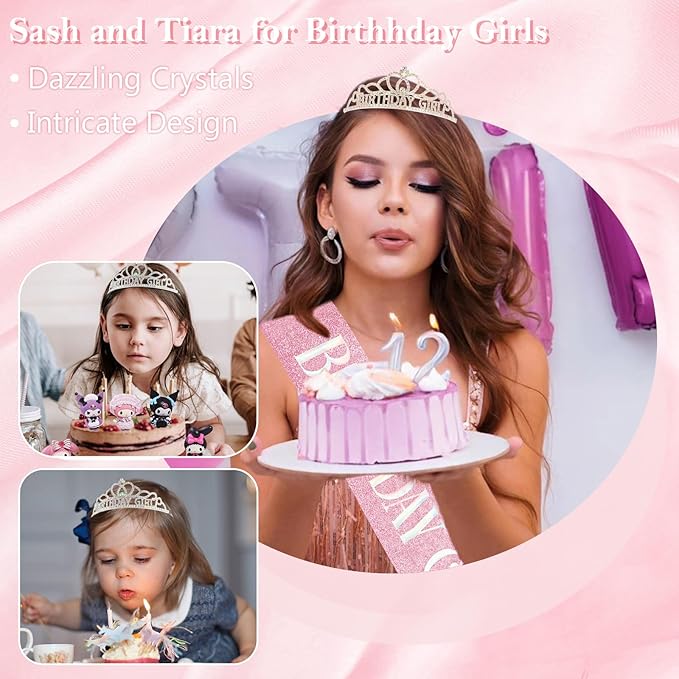 Chanaco Birthday Sash and Crown for Women, Birthday Tiara for Girls, Rhinestone Hair Accessories Party Decorations