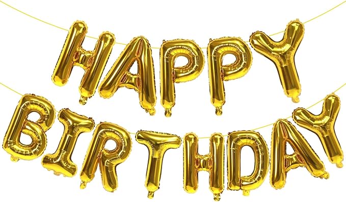 KALOR Gold Happy Birthday Balloons Banner, 16 Inch Mylar Foil Letters Balloon Sign for Birthday Party Decorations Photo Booth Backdrop
