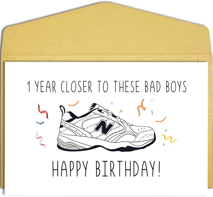 Qiliji Funny Dad Shoes Birthday Card, Happy Birthday Card for Him, New Balance Shoes Birthday Card, Bday Card for New Dad, 1 Year Closer To These Bad Boys