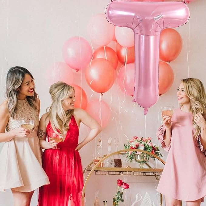 TONIFUL 40 Inch Large Pink Letter T Balloons Giant Foil Mylar Alphabet Balloon for Birthday Party Anniversary Baby Shower Wedding Supplies Decorations