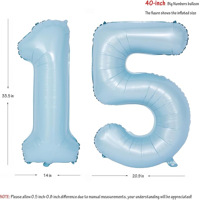 40 In Matte Blue Number Balloons Helium Foil Mylar Balloon Birthday Party banquet Decoration Digital 15
