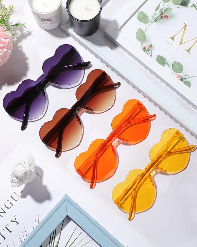 Frienda 20 Pairs Heart Shaped Sunglasses Rimless Candy Color Glasses for Women Men Party Favor