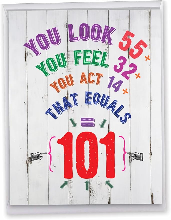 NobleWorks - Big Funny 101th Milestone Birthday Greeting Card 8.5 x 11 Inch with Envelope (1 Pack) Oversize Jumbo Age Equation-101 J2462MBG