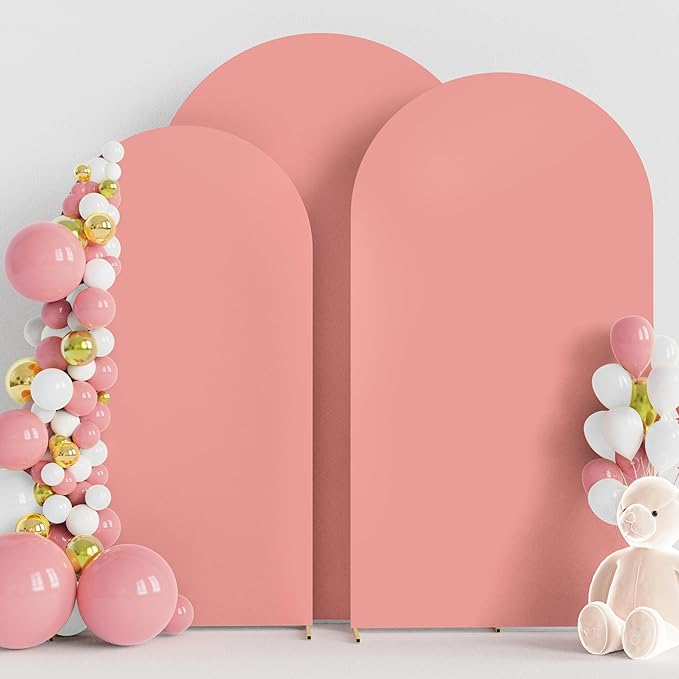 Wokceer Wedding Arch Cover (7.2FT, 6.6FT, 6FT) Set of 3 Spandex Fitted Wedding Arch Stand Covers for Round Top Chiara Arch Backdrop Stands Cover for Birthday Party Ceremony Banquet Decor Dusty Rose