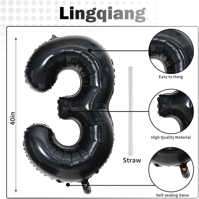 Black Number 30 Balloons, 40 Inch Black Mylar Foil Number 3 & 0 Balloons for Women, Self Inflating 30th Birthday Balloons for 30 Year Old Men Anniversary Birthday Party Decorations Supplies