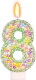Birthday Candles - Number 8 Candle, Colorful Macaron Candles for Boys/Girls, Green Cake Decorations, Dinosaur Themed Party Supplies