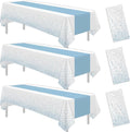 White and Blue Party Decorations Tablecloth, 3 Pack Disposable Light Blue Dot Table Cover Printed Table Runner for Birthday Baby Bridal Shower Wedding Anniversary Graduation, 86in x 55in