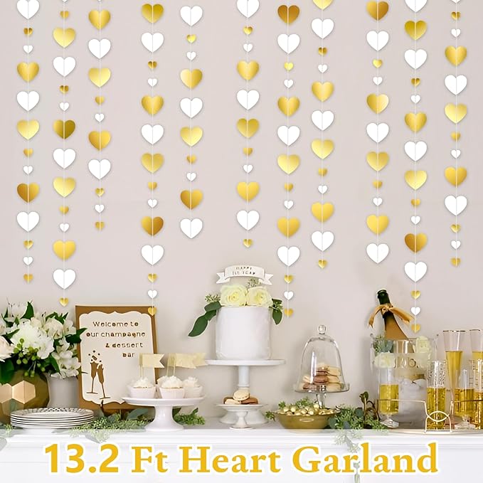 Pre-Strung Glitter Happy Engagement Banner with Heart Garland, Engagement Party Decorations for Congratulations Decorations Engaged Proposal Just Married Decorations Wedding Decor Bridal Shower