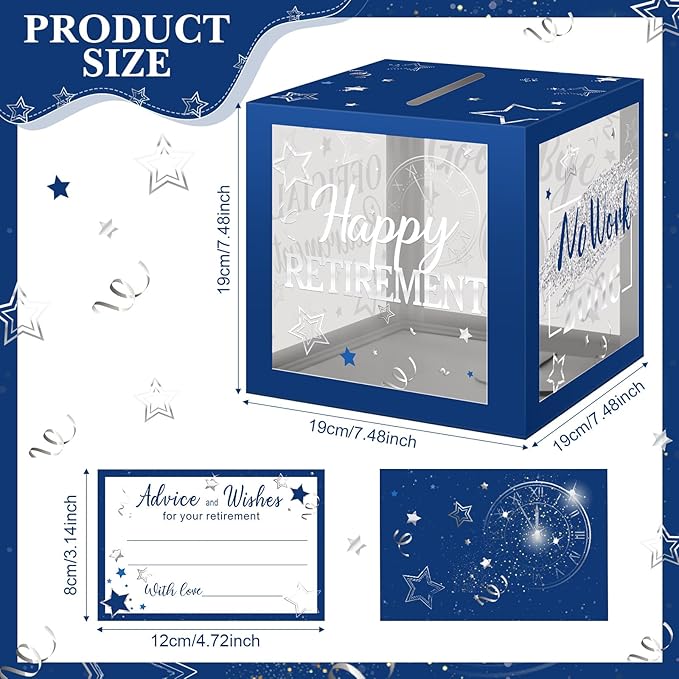 Funrous 51 Pcs Retirement Card Box Advice & Well Wishes Cards for Women Men Happy Retirement Party Decorations Going Away Party Favors(Blue and Grey)