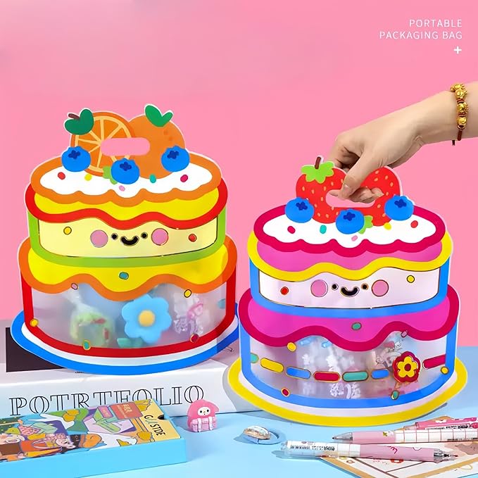 PABCK 20 Pack Clear Plastic Gift Bags Cartoon Goodie Bags 8.27x8.86 inch Candy Snack Cookie Packaging Bag with Handle Resealable Treats Birthday Party Favor Reusable Stand Up (10 Pink + 10 Orange)