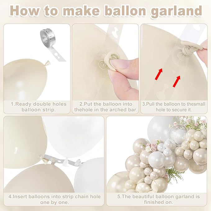 Amandir 173 Pcs Pearl White Balloon Arch Garland Kit, Double-Stuffed Pearl Ivory White Sand Clear Balloons for Wedding Bridal Shower Engagement Anniversary Birthday Party Decorations