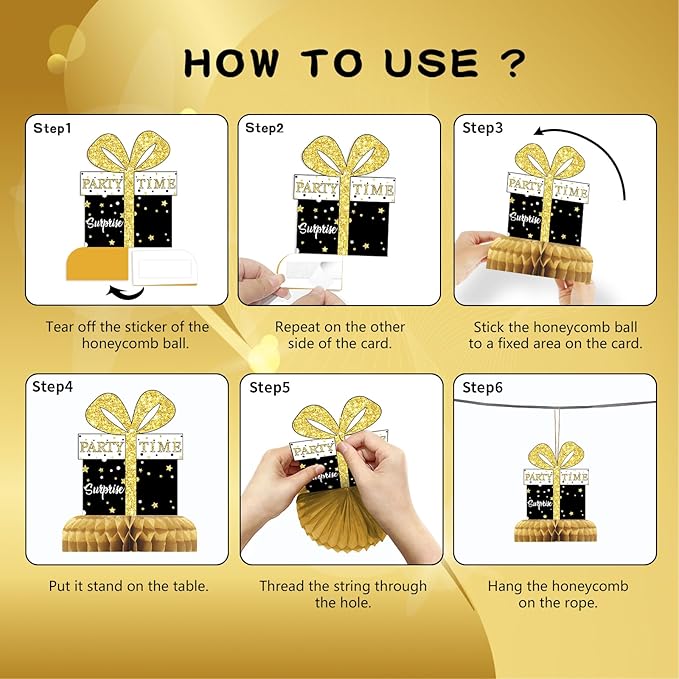 9 Pcs 50th Birthday Decorations Honeycomb Centerpieces for Women Men, Black Gold 1976 Aged to Perfection Vintage Centerpieces for Tables Toppers,Fifty Years Party Decorations Supplies