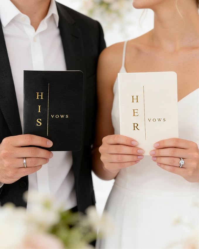 Vow Books His and Hers, Wedding Vow Books with Soft Touch Gold Foil Engraving, Wedding Essentials, Wedding Accessories