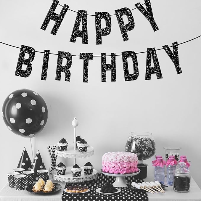 116 Pcs DIY Glitter Custom Banner Kit - Custom Banner Including 111 Letters and Numbers, 3 Rope and 2 Threading Devices for Personalized Decor for Halloween Party, Birthday (Black)