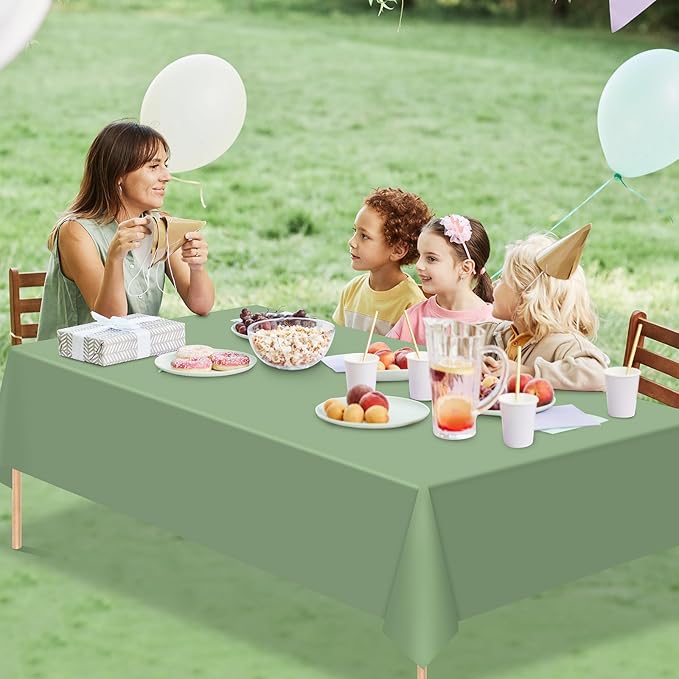 10Pack Sage Green Plastic Tablecloths for Rectangle Tables, Light Green Disposable Tablecloth, Waterproof Sage Green Table Cover for Birthday Bridal Wedding Baby Shower Party Decorations, 54 X 108Inch