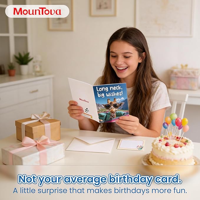 Funny Birthday Cards with Sound & Motion, Musical Shaking Giraffe Interactive Greeting Card for Women Men Kids, Happy Birthday Card with Envelope for Family Friends Coworker, 5.9 x 7.9 in