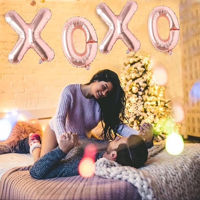 Soochat XOXO Balloons Valentine Letters Mylar Foil Balloons Engagement Valentines Day Wedding Marriage Bridal Shower Birthday Party Decor Photo Props Decorations (Rose Glod)