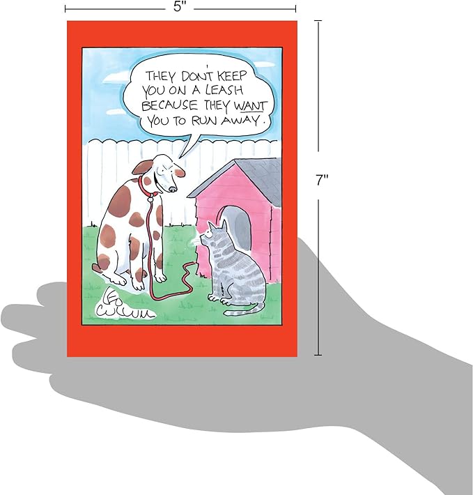 NobleWorks Funny Birthday Paper Card with 5 x 7 Inch Envelope (1 Card) Bday Cat Leash 5027