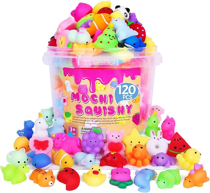 120 Pack Squishy Toys, Easter Basket Stuffers, Mochi Squishy Bulk Party Favors for Kids, Treasure Box Toys for Classroom Prizes, Easter Basket Gifts Goodie Bags Fillers Birthday Gifts