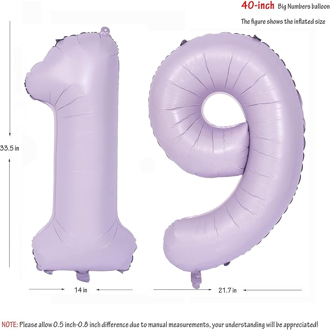 40 In Matte Purple Number Balloons Helium Foil Mylar Balloon Birthday Party banquet Decoration Digital 19