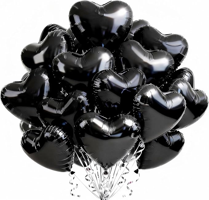 TONIFUL 30Pcs 18 Inch Black Heart Balloons Black Heart Shape Foil Mylar Balloons Decoration for Birthday Valentine's Day Wedding Bridal Shower Anniversary Engagement Party Supplies