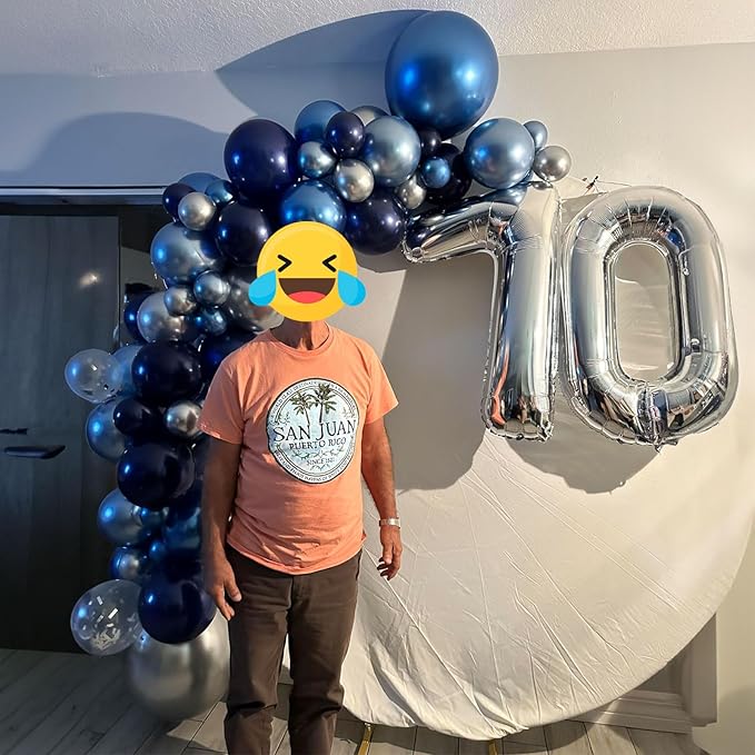Blue and Silver Balloon Arch Kit, Navy Blue Dark Blue Silver Balloon Garland with Metallic Royal Light Blue Silver Confetti Latex Balloons for Boys Birthday Wedding Graduation Party Decorations