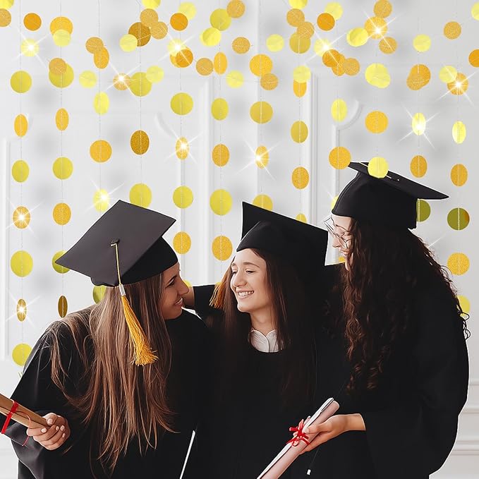 Syhood 6 Pcs Party Decorations Paper Dot Circle Garlands Glitter Streamers Hanging Banner Decor for New Year Baby Shower Wedding Birthday Backdrop Supplies (Mirror Gold)