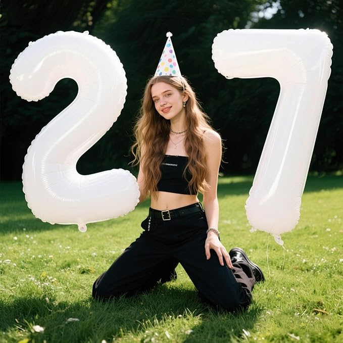 40 Inch White 7 Balloon Number Big Foil Helium Number Balloons 7 17 27 Birthday Party Decorations for Boy or Girl Huge Mylar Anniversary Party Supplies