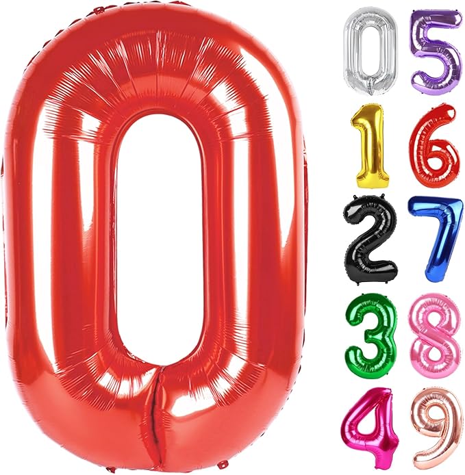 Red Number 0 Balloon 40 Inch, 0 Balloon Number for 10th 20th 30th 40th 50th 60th Birthday Decorations, Red Party Supplies