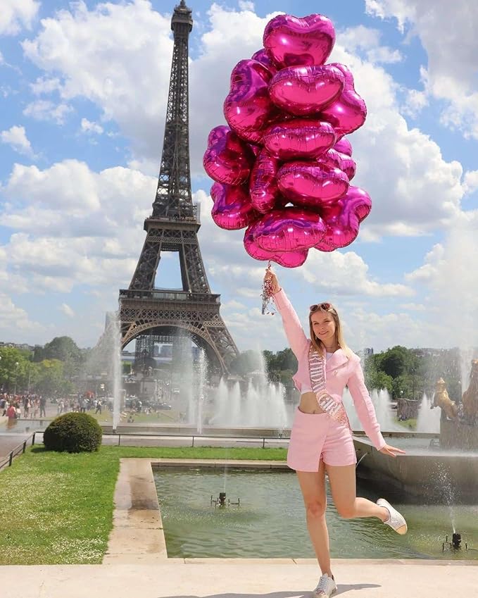 Lovoir 12 Pcs Hot Pink Heart Shape Foil Mylar Balloons 18 Inch Love Balloons for Valentine's Day Birthday Party Decorations Wedding Engagement Romantic Decor (Hot Pink & Pearl Pink & Candy)