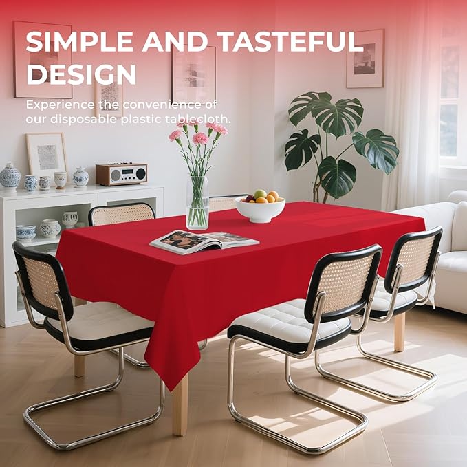 6 Pack Premium Disposable Plastic Tablecloth 54" x 108" Party Table Cloths Disposable for 6 to 8 Foot Tables Indoor or Outdoor Parties Birthdays Weddings Christmas Anniversary Buffet Table (Red)