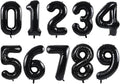 TONIFUL Number Balloons 16 Inch Black 0-9 Number Mylar Foil Balloons 10 Pcs Black Custom Digital Balloons for Birthday Party Engagement Graduations Anniversary Baby Shower Decorations Party Supplies