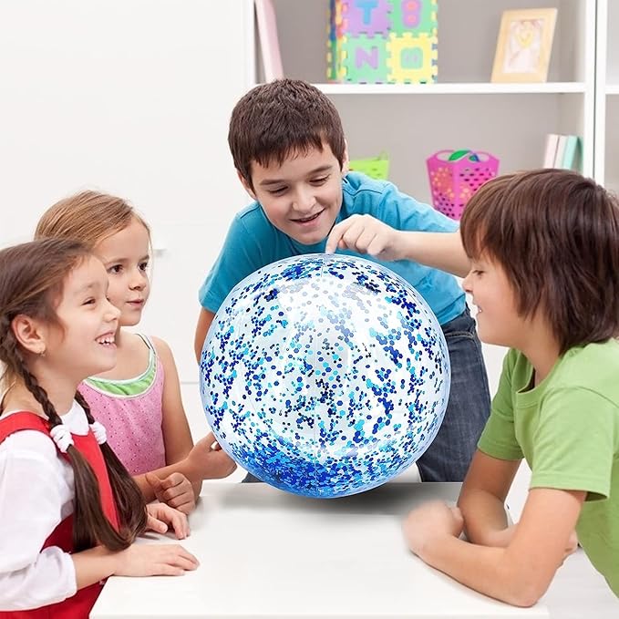 12 Pack Inflatable Glitter Beach Balls Bulk - 16" Beach Ball Swimming Pool Toys for Games Adults Kids, Summer Pool Beach Party Decoration,Luau Decorations Essential Blow Up Beach Ball (Blue,Glitter)