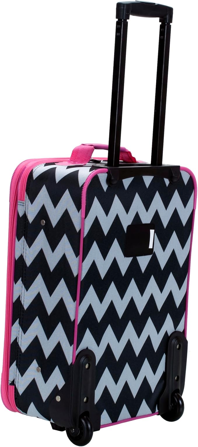 Rockland Fashion Softside 2 Piece Luggage Set, Expandable, (14" Tote/19" Upright), Pink Chevron