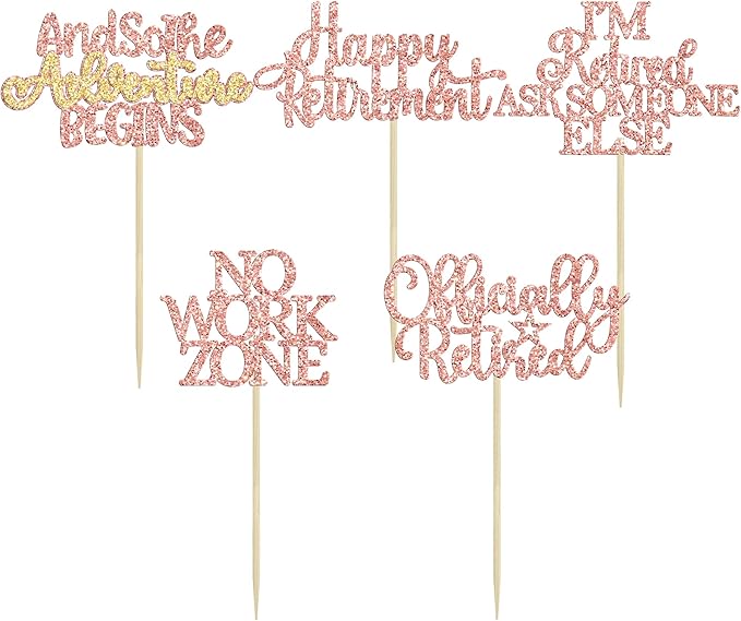 Gyufise 30PcsHappy Retirement Cupcake Toppers Officially Retired Cupcake Picks No Work Zone Adventure Begins Cake Decorations for Retirement Theme Farewell Birthday Party Decor Supplies Rose Gold