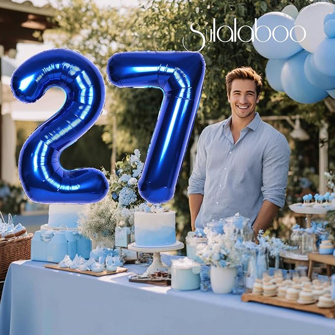 40Inch Navy Blue Number 27 Balloon Large Helium Royal Blue Number Balloons 0-9 Giant Digital 27th Foil Mylar Big Party Balloon for Boy Birthday Party Anniversary Graduation Decorations