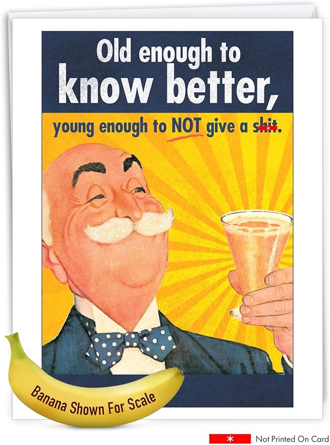 NobleWorks - Jumbo Men's Birthday Card with Envelope (8.5 x 11 Inch) - Funny Retro Bday Greeting Card for Dad, Husband - Old Enough J5411