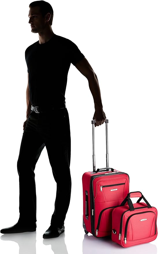 Rockland Fashion Softside 2 Piece Luggage Set, Expandable, (14" Tote/19" Upright), Red