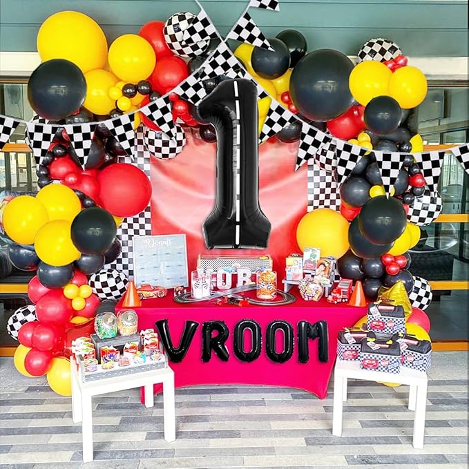 134pcs Balloons Race Car Birthday Party Supplies Decorations for Boys - Racing car Theme Party Supplies Happy Birthday Racecar Number Balloons Garland Kit Vroom Birthday Party Decorations