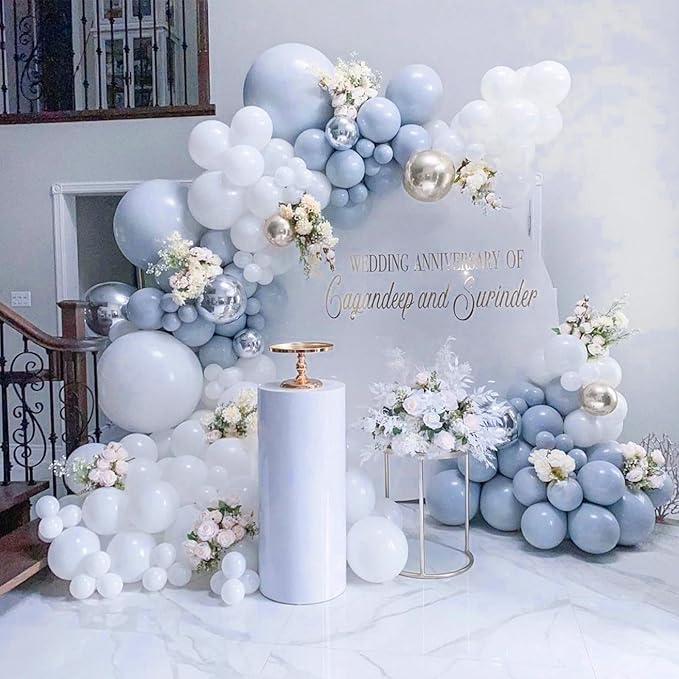 PartyWoo Dusty Blue Balloons 140pcs Different Sizes Pack of 18 12 10 5 Inch Slate Blue Boho Neutral Balloon Arch Kit for Baby Shower Graduation Cat Tornado Birthday Party Decorations Blue-F51
